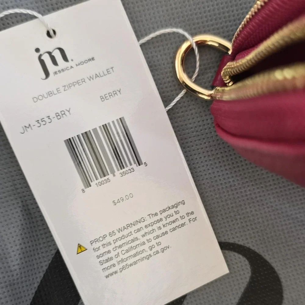 Jessica Moore Double Zipper Berry Zip-Around Women's Wallet with Card Holder